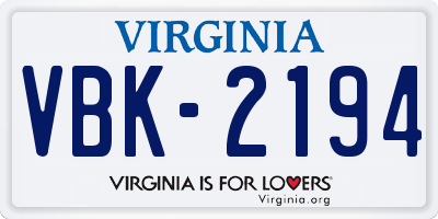 VA license plate VBK2194
