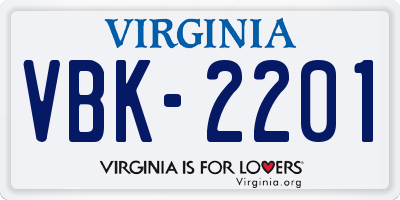 VA license plate VBK2201