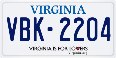 VA license plate VBK2204