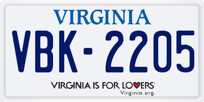 VA license plate VBK2205