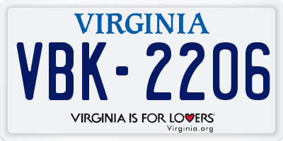 VA license plate VBK2206