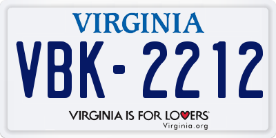 VA license plate VBK2212