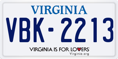 VA license plate VBK2213