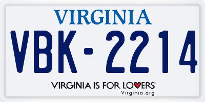 VA license plate VBK2214