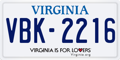 VA license plate VBK2216