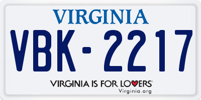 VA license plate VBK2217