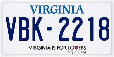 VA license plate VBK2218