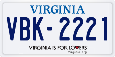 VA license plate VBK2221