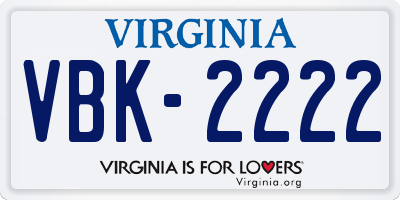 VA license plate VBK2222