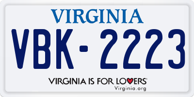VA license plate VBK2223