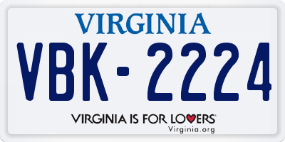 VA license plate VBK2224