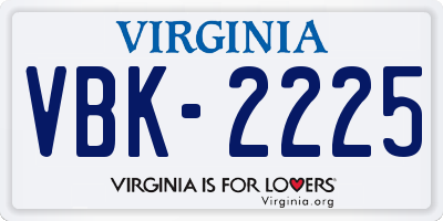 VA license plate VBK2225