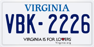 VA license plate VBK2226