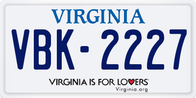 VA license plate VBK2227