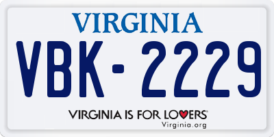VA license plate VBK2229