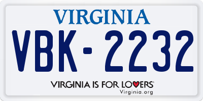 VA license plate VBK2232