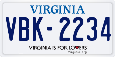 VA license plate VBK2234