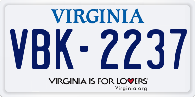 VA license plate VBK2237