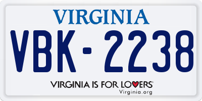VA license plate VBK2238