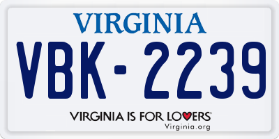 VA license plate VBK2239