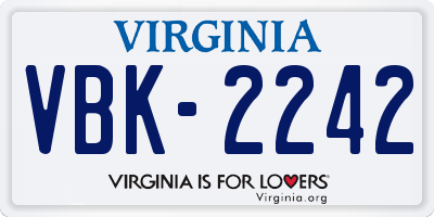 VA license plate VBK2242