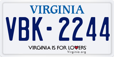 VA license plate VBK2244