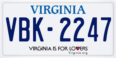 VA license plate VBK2247