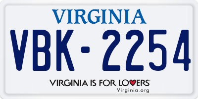 VA license plate VBK2254