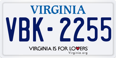 VA license plate VBK2255