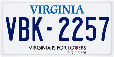 VA license plate VBK2257