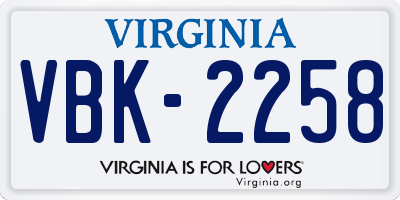 VA license plate VBK2258