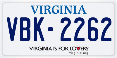 VA license plate VBK2262