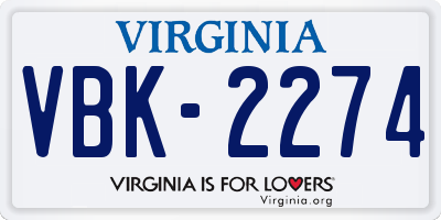 VA license plate VBK2274