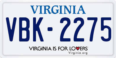 VA license plate VBK2275