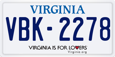 VA license plate VBK2278