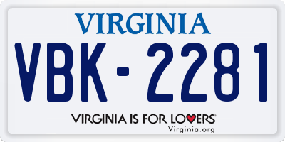VA license plate VBK2281