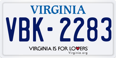 VA license plate VBK2283