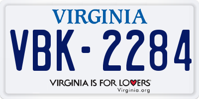 VA license plate VBK2284
