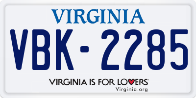 VA license plate VBK2285