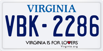 VA license plate VBK2286