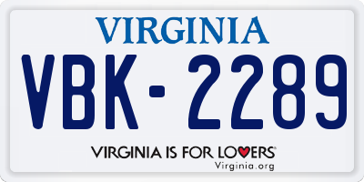 VA license plate VBK2289