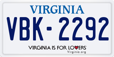 VA license plate VBK2292