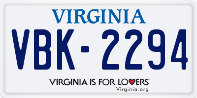 VA license plate VBK2294