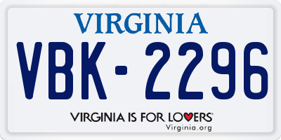 VA license plate VBK2296