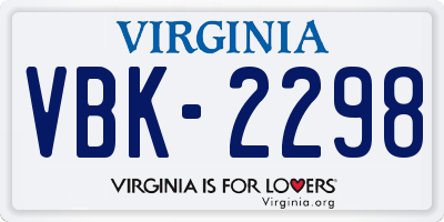 VA license plate VBK2298