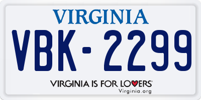 VA license plate VBK2299