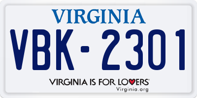 VA license plate VBK2301