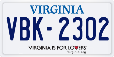 VA license plate VBK2302