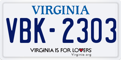 VA license plate VBK2303