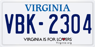 VA license plate VBK2304